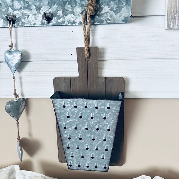 Farmhouse Galvanized Wooden Hanging Bin - Picture 2 of 6